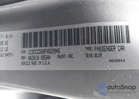 2015 Chrysler 200 S z USA, uszkodzony, nr VIN 1C3CCCDG9FN522946